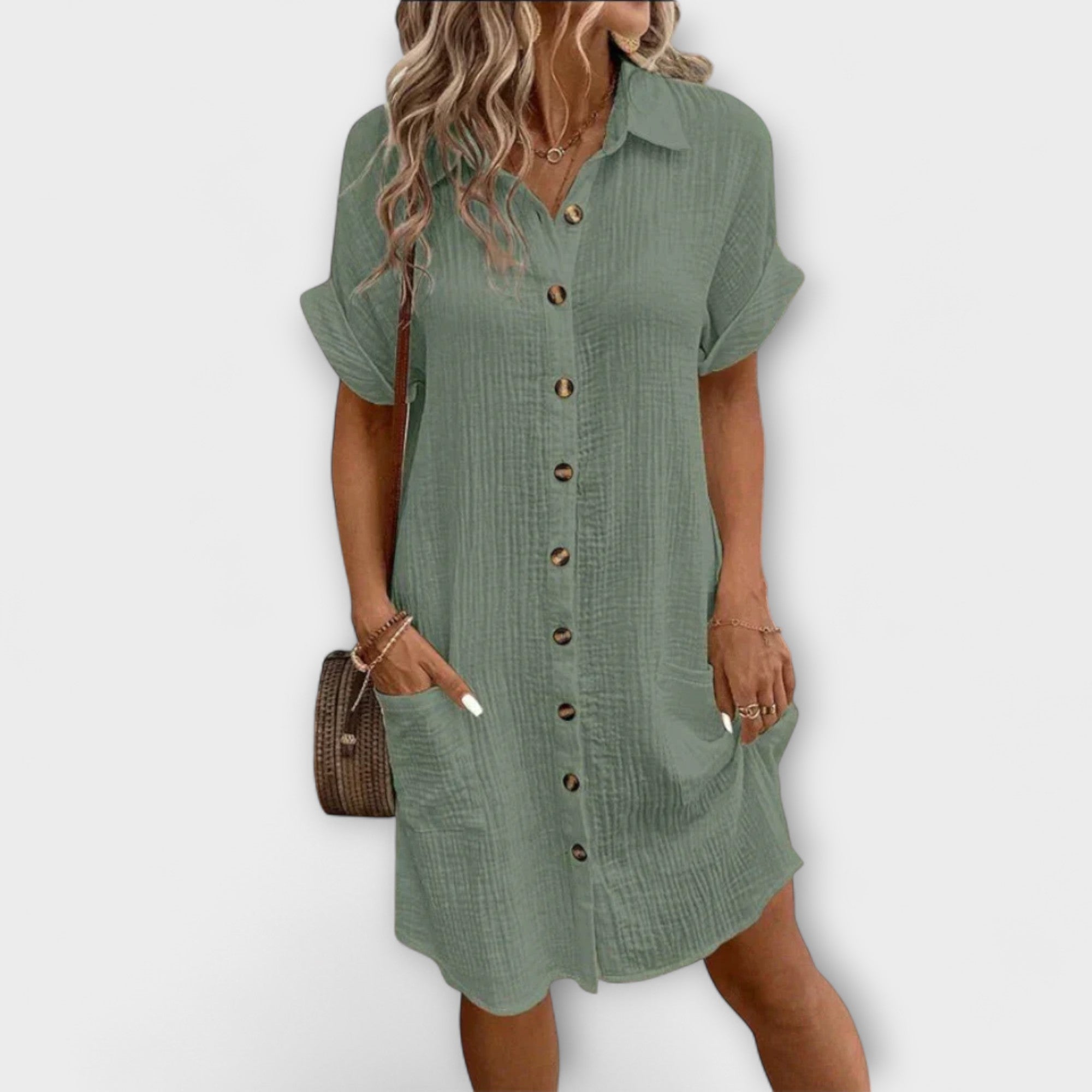 Aria - Weisses Hemdblusenkleid mit Knopfleiste