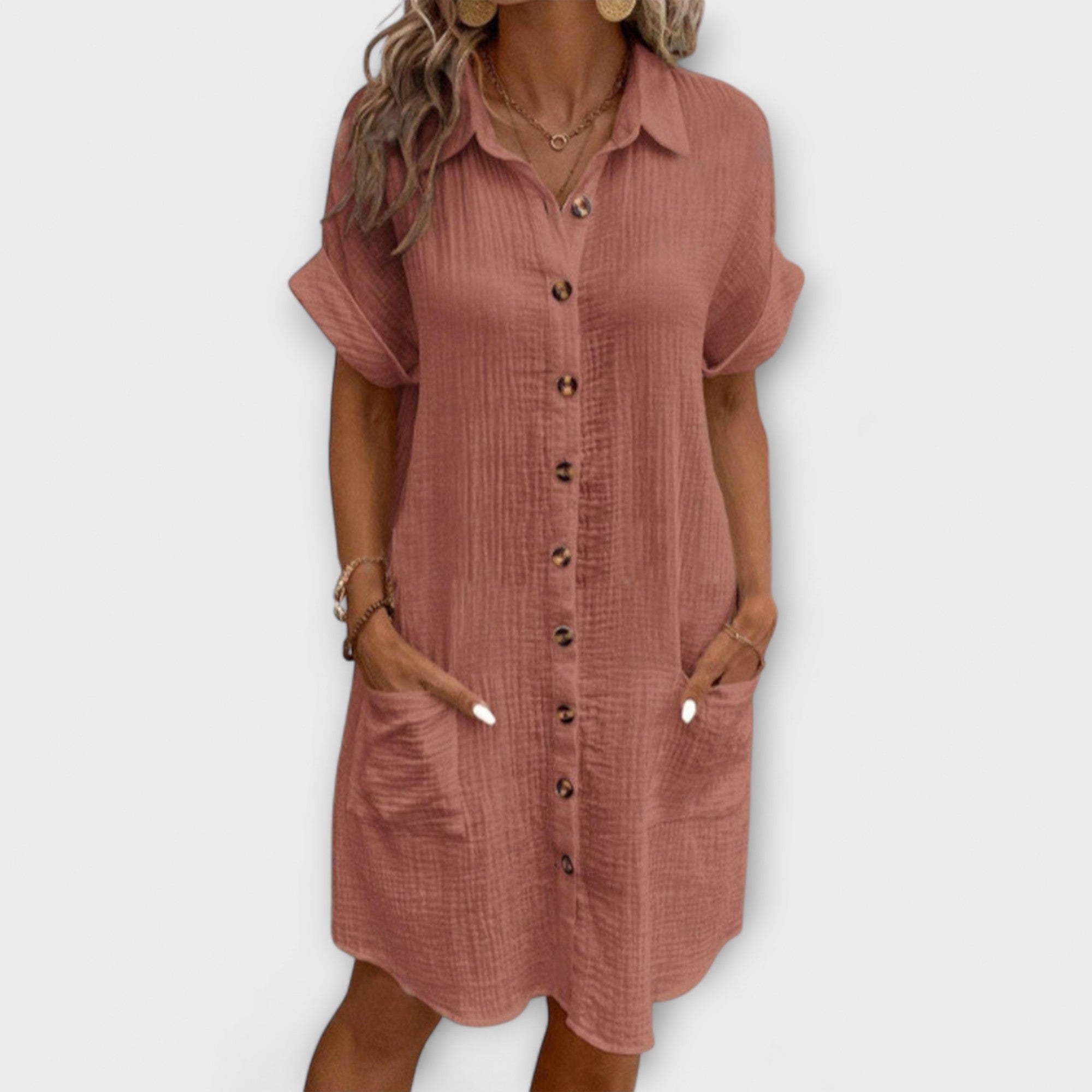 Aria - Weisses Hemdblusenkleid mit Knopfleiste