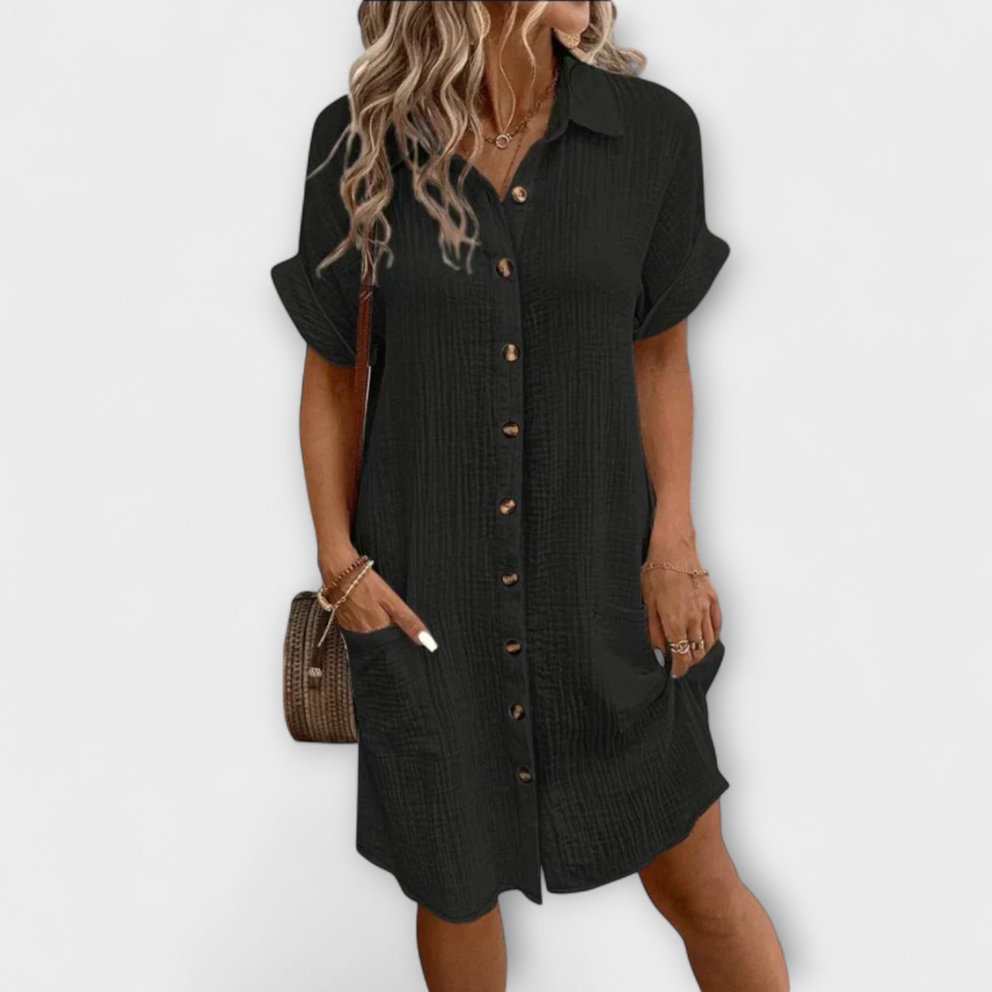 Aria - Weisses Hemdblusenkleid mit Knopfleiste