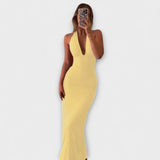 Halter-Neck Aquarell-Print Maxikleid in Pastell