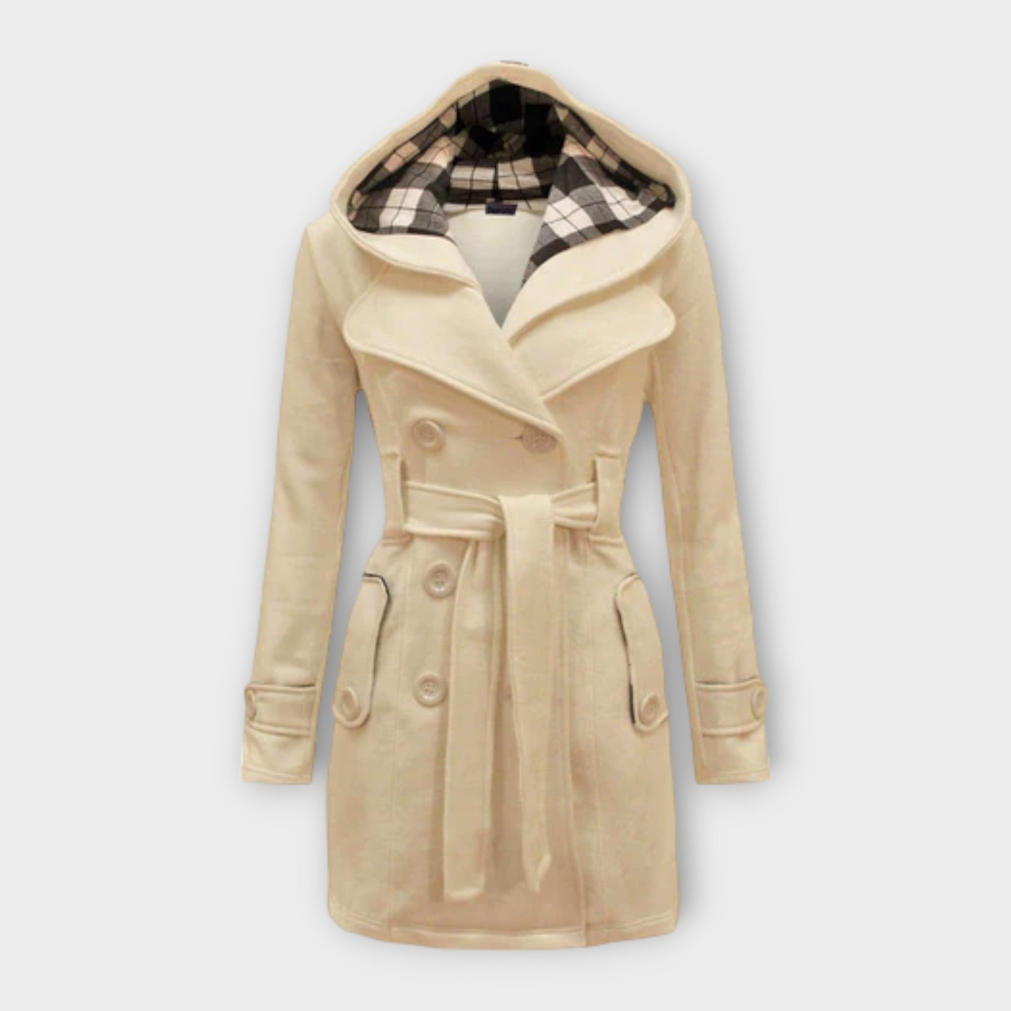 Evelyn - Grauer warmer Wintermantel mit Kapuze