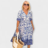 Caitlin - Blau-weisses luftiges Blumenkleid