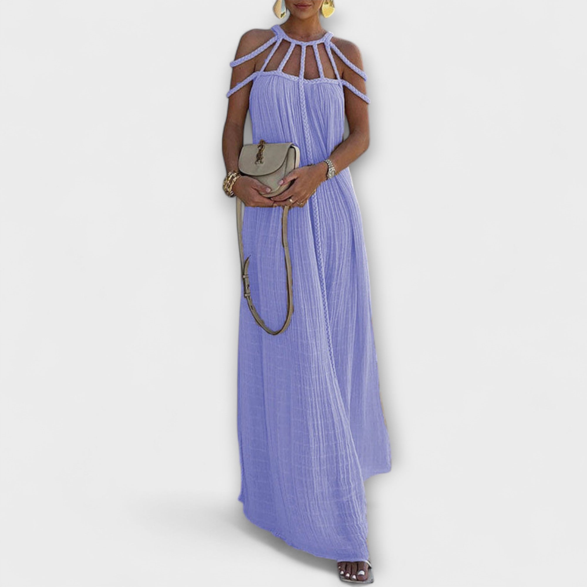 Briar - Beiges Maxikleid mit drapierten Zöpfen