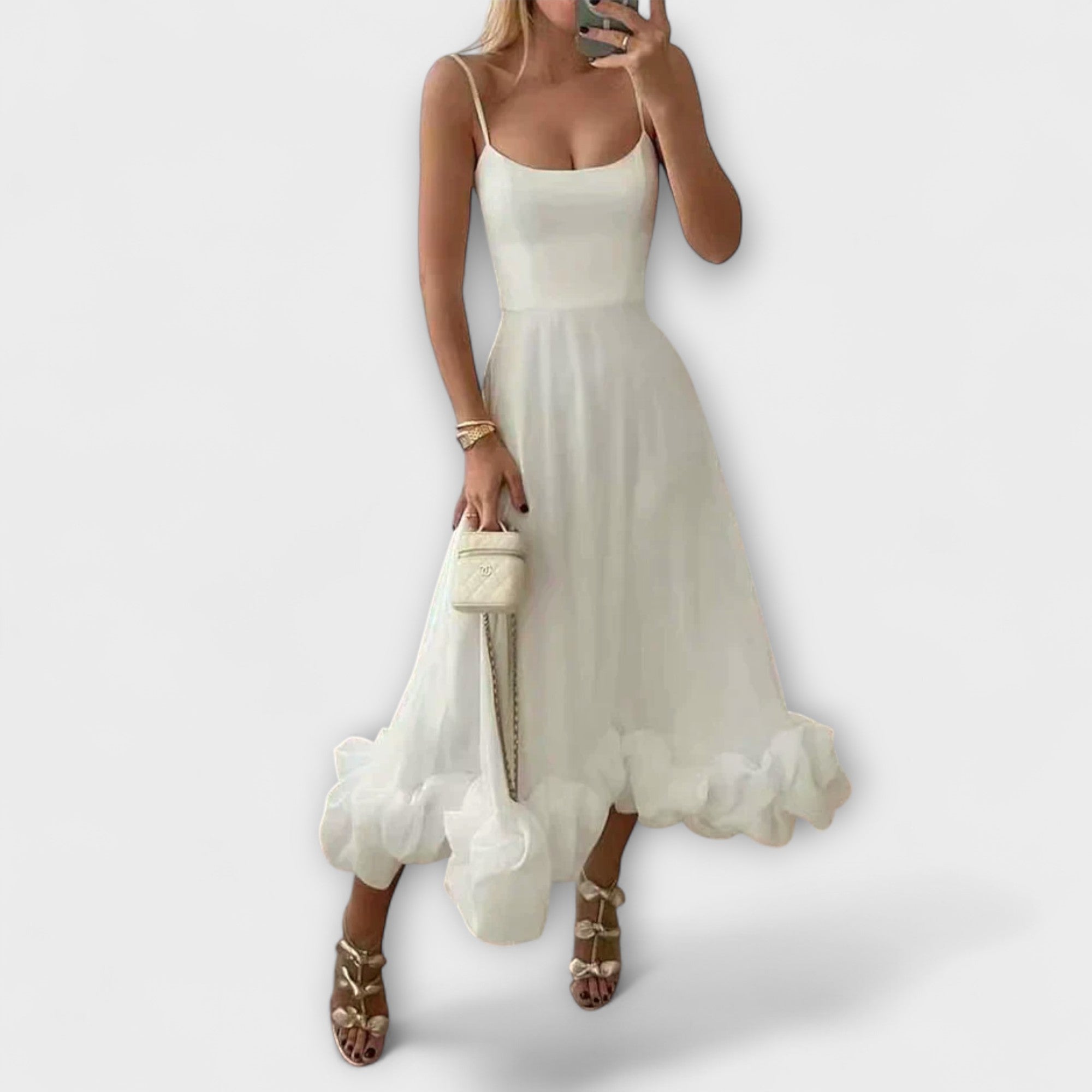 Lily - Lila festliches Satin-Midikleid mit Volants