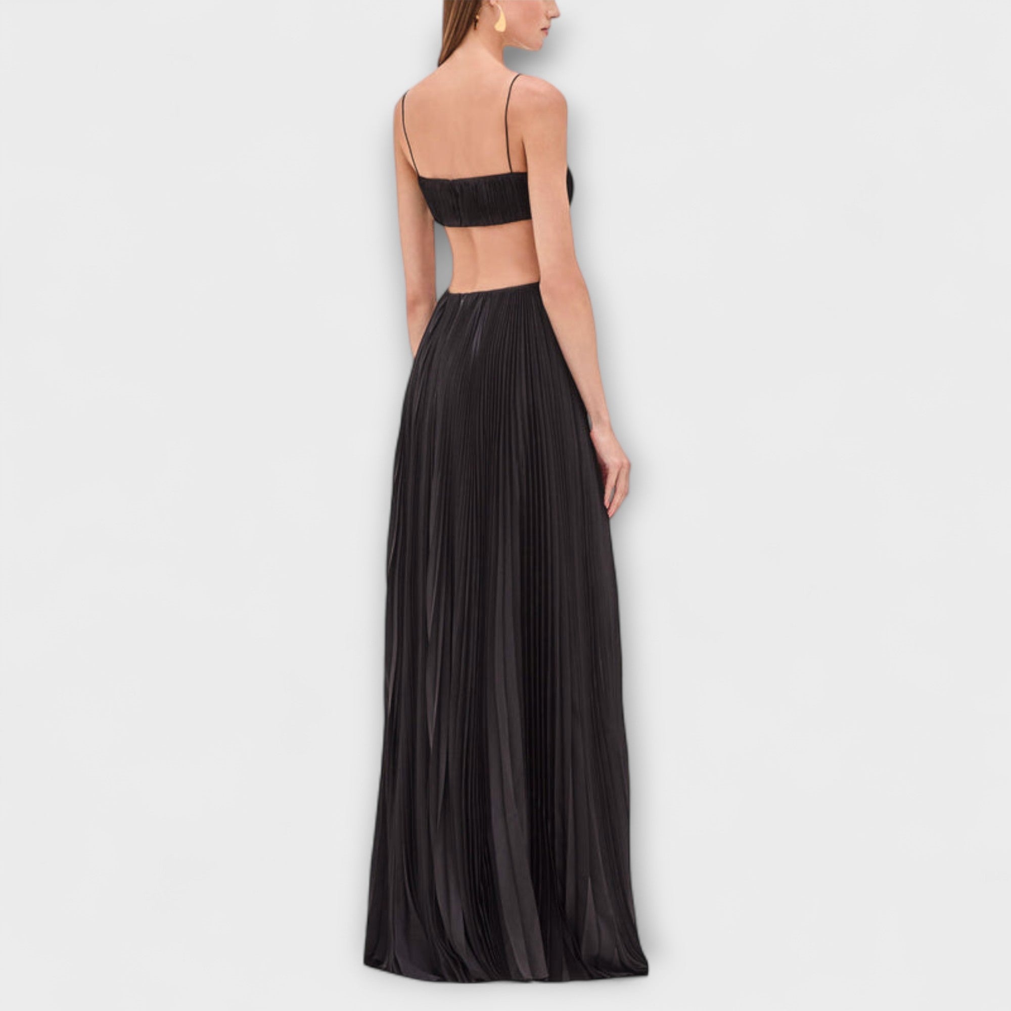 Mireille - Schwarzes plissiertes Maxikleid mit Cut-Out