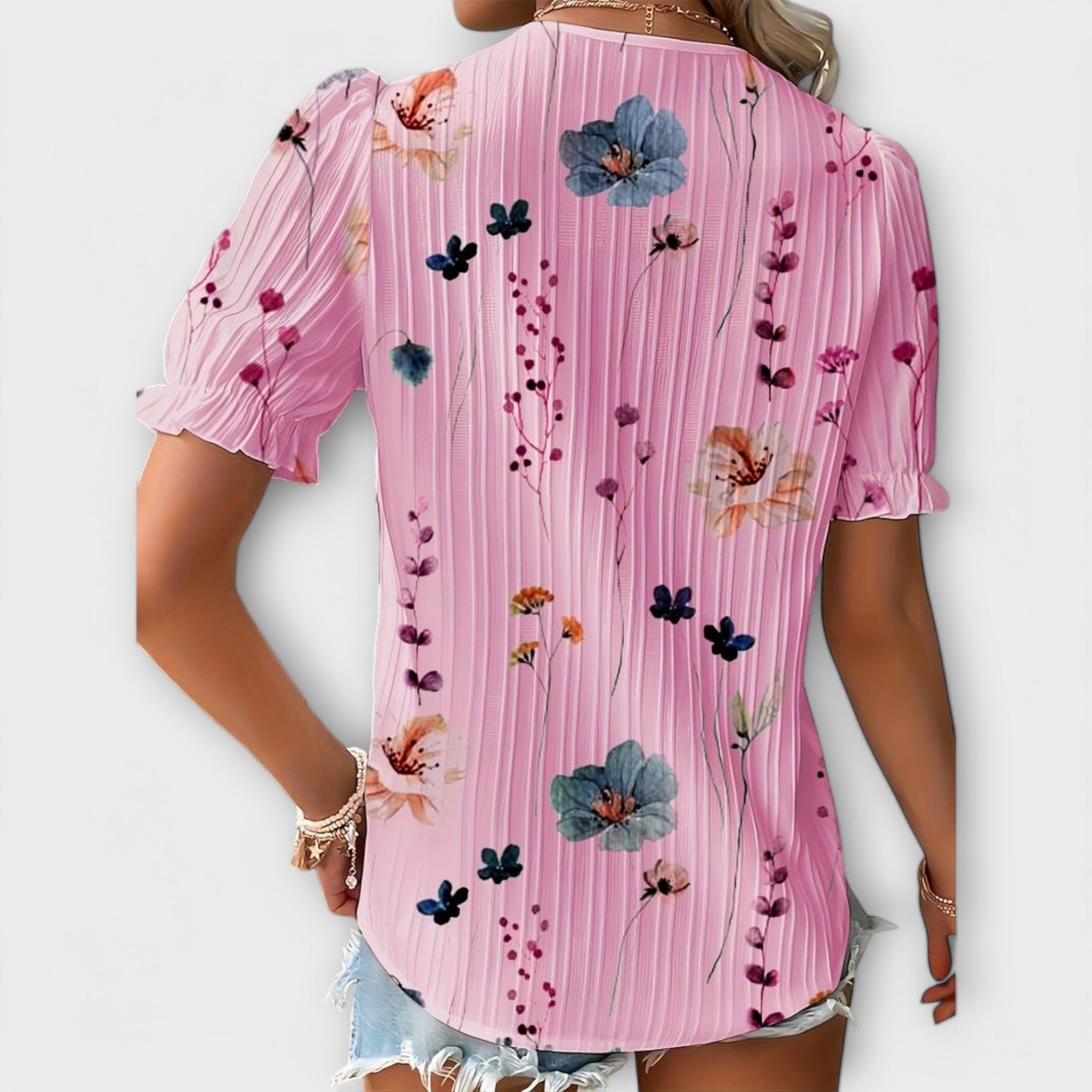 Emily - Rosa Bluse mit Blütenmuster und Spitze