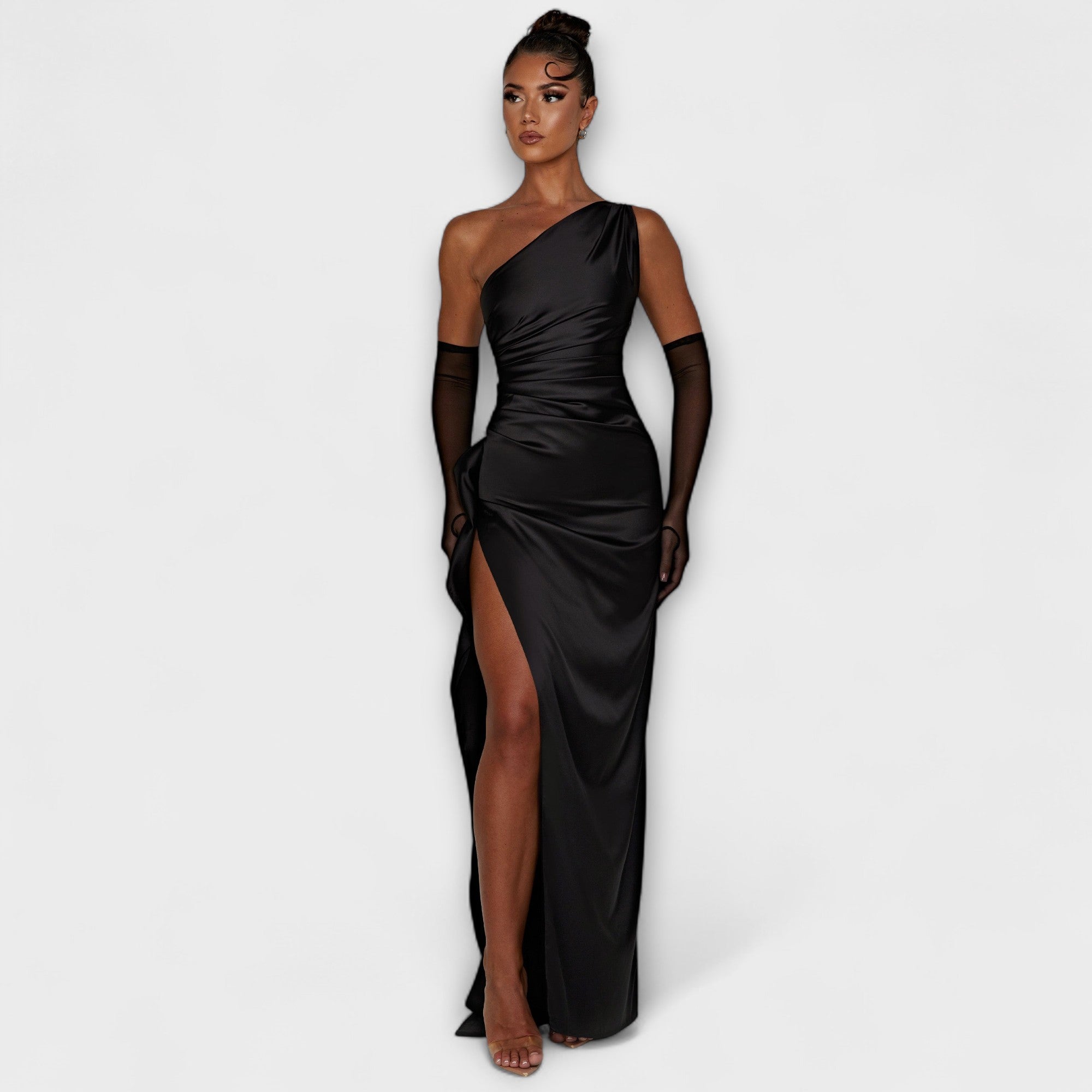 One-Shoulder-Maxikleid in Rosa mit Satin