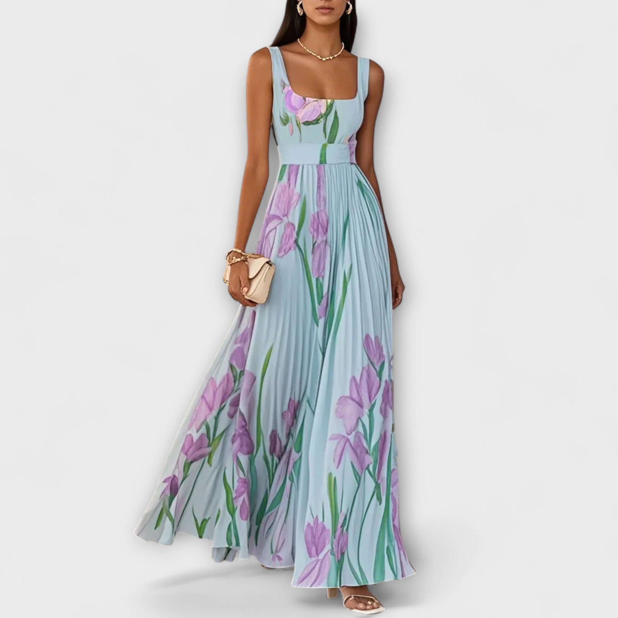 Penélope - Cremefarbenes Chiffon-Maxikleid mit Blüten