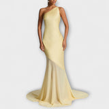 Avalon - Cremefarbenes Maxikleid mit One-Shoulder