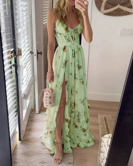 Sónia - Weisses Midikleid mit floralem Muster