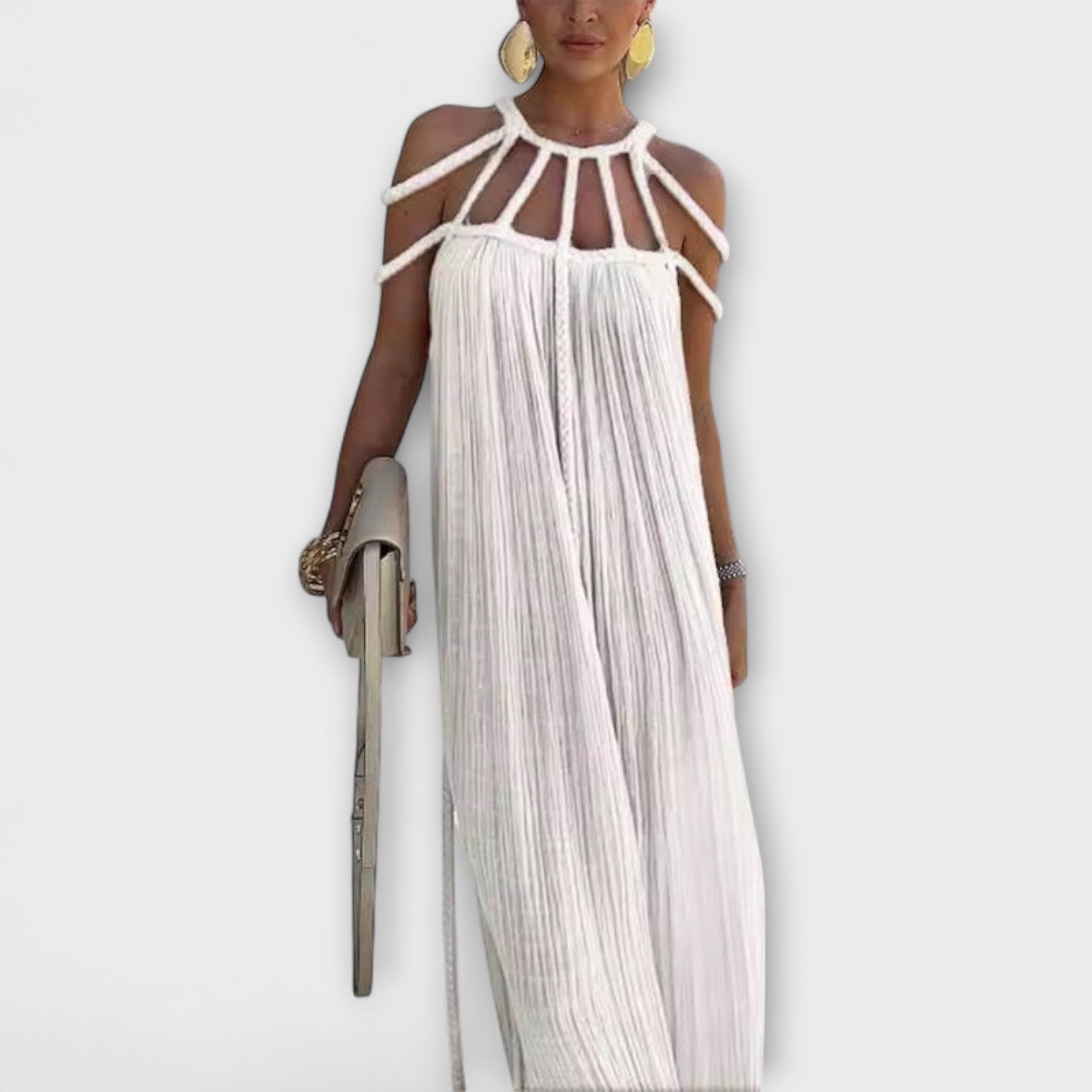 Briar - Beiges Maxikleid mit drapierten Zöpfen