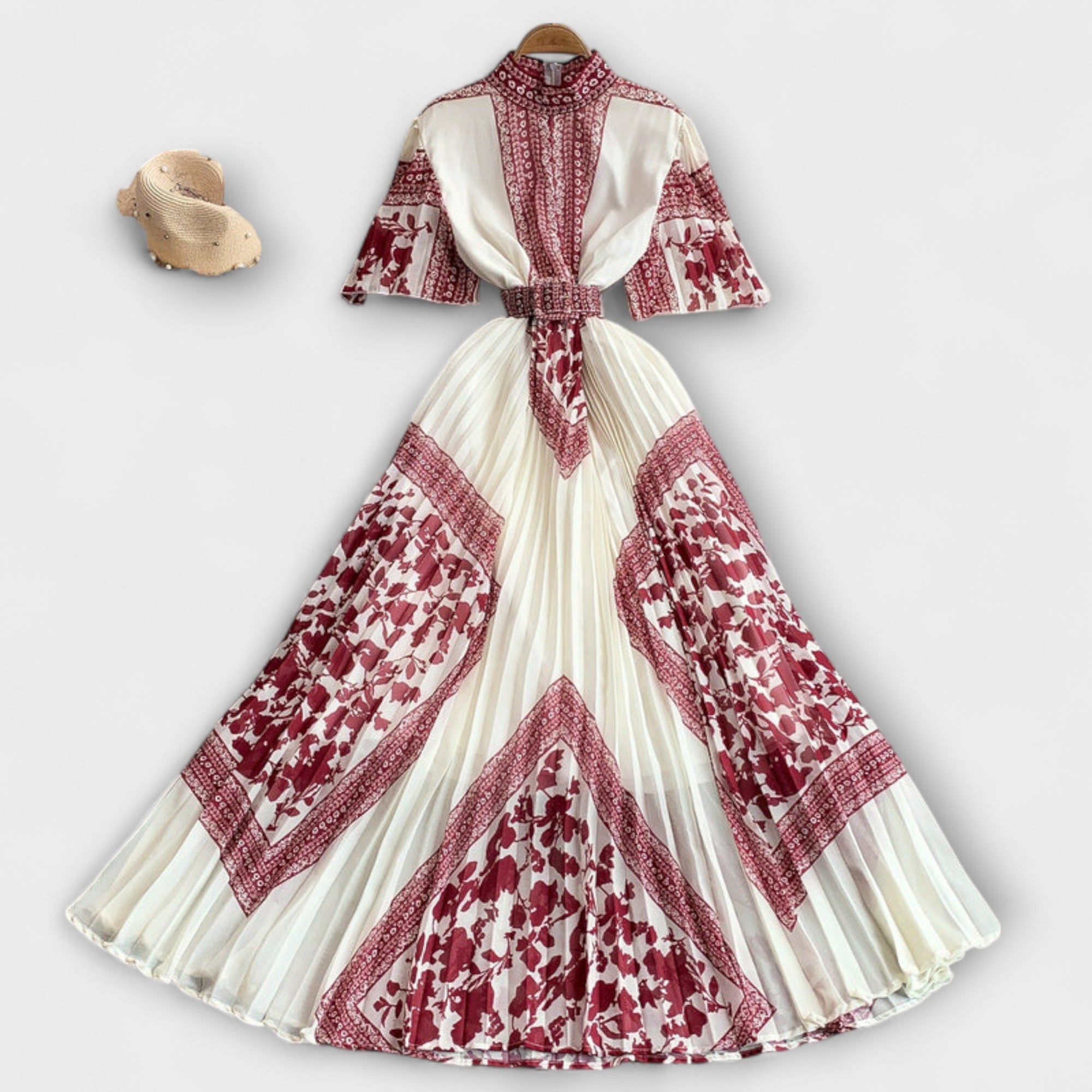 Delilah - Rot-weisses Vintage-Kleid mit Stehkragen