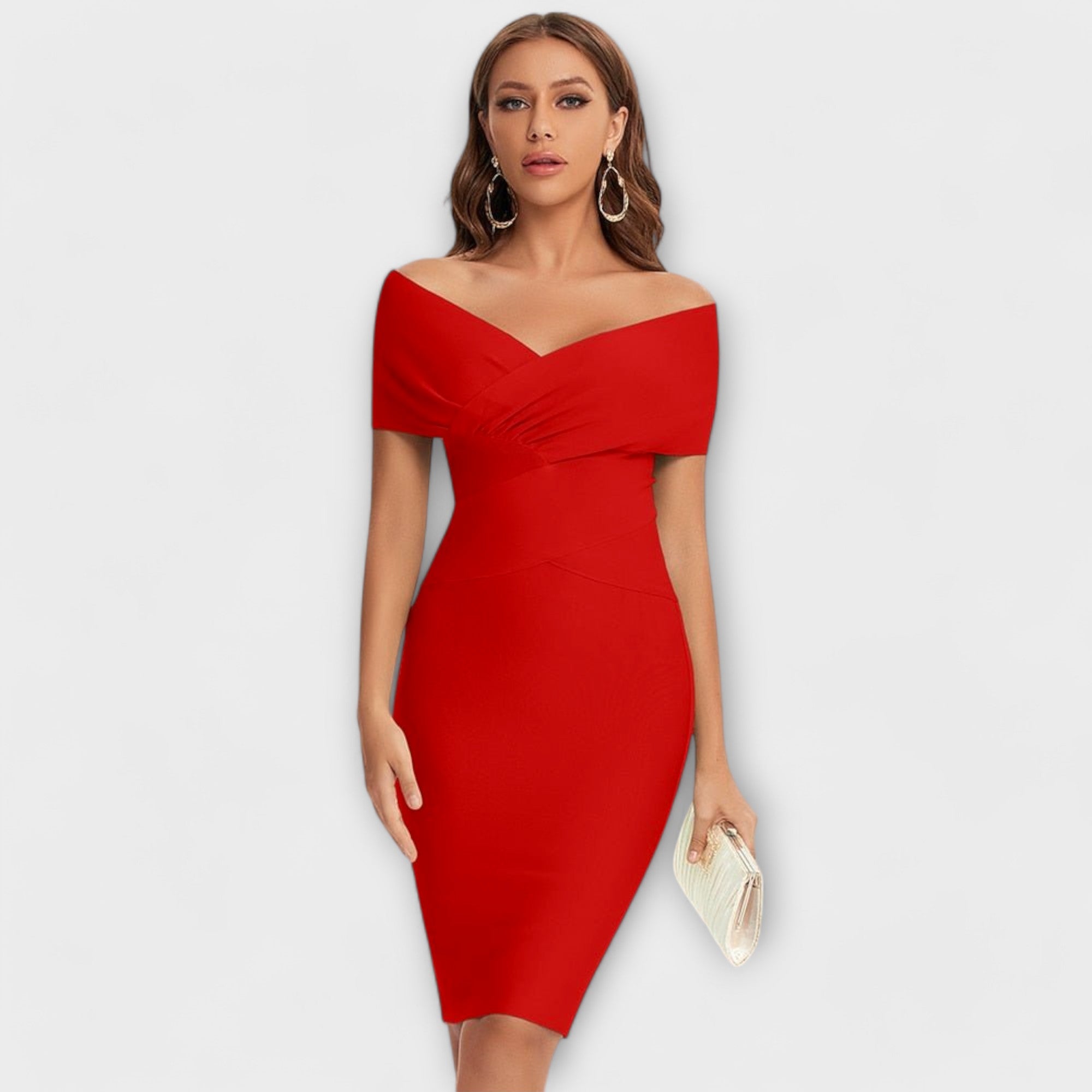 Elegantes schwarzes Kleid mit V-Ausschnitt