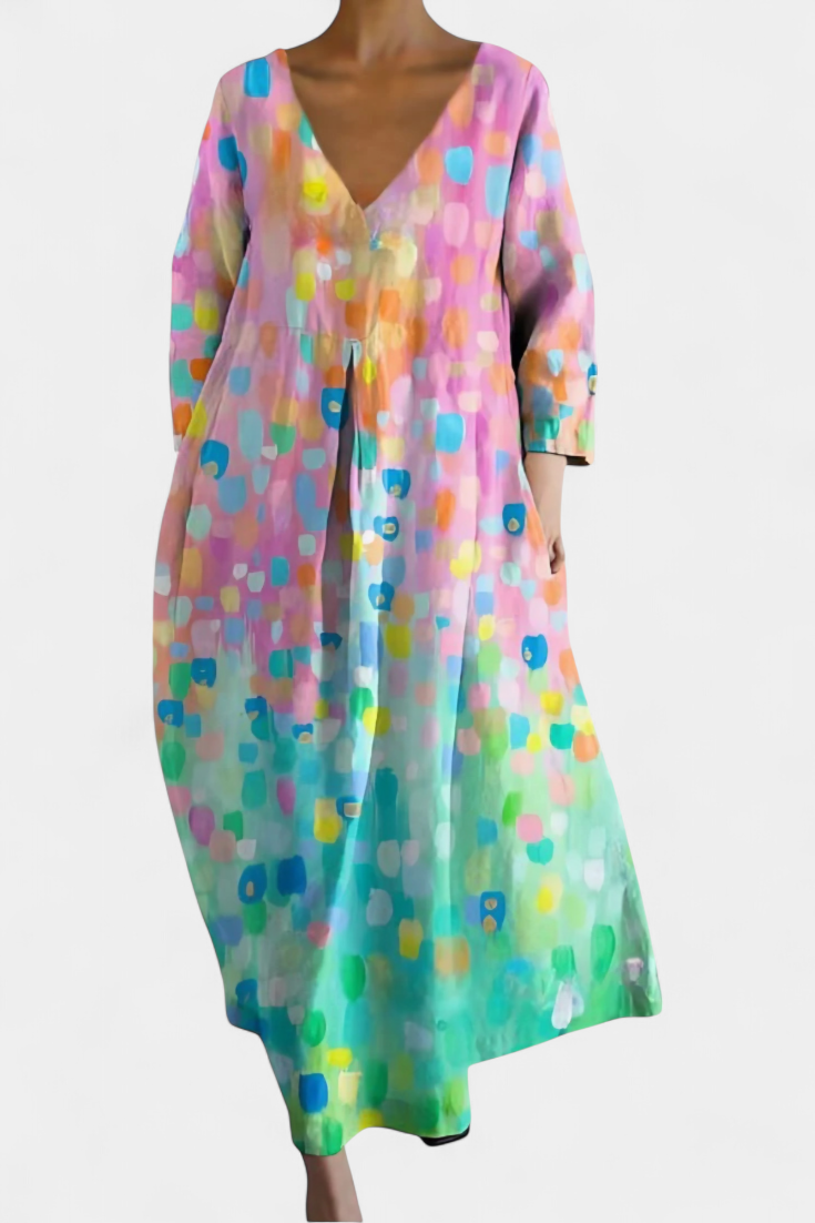 Ana - Buntes fliessendes Kleid mit Aquarellmuster