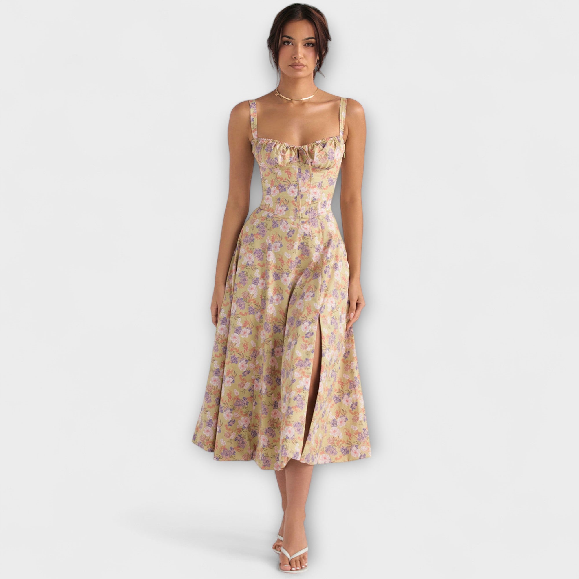 Zipporas - Tailliertes Bustierkleid mit Frühlingsblumen