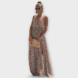 Serephina - Beiges Boho-Maxikleid mit Print