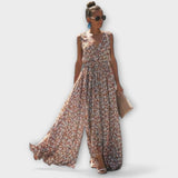 Serephina - Beiges Boho-Maxikleid mit Print