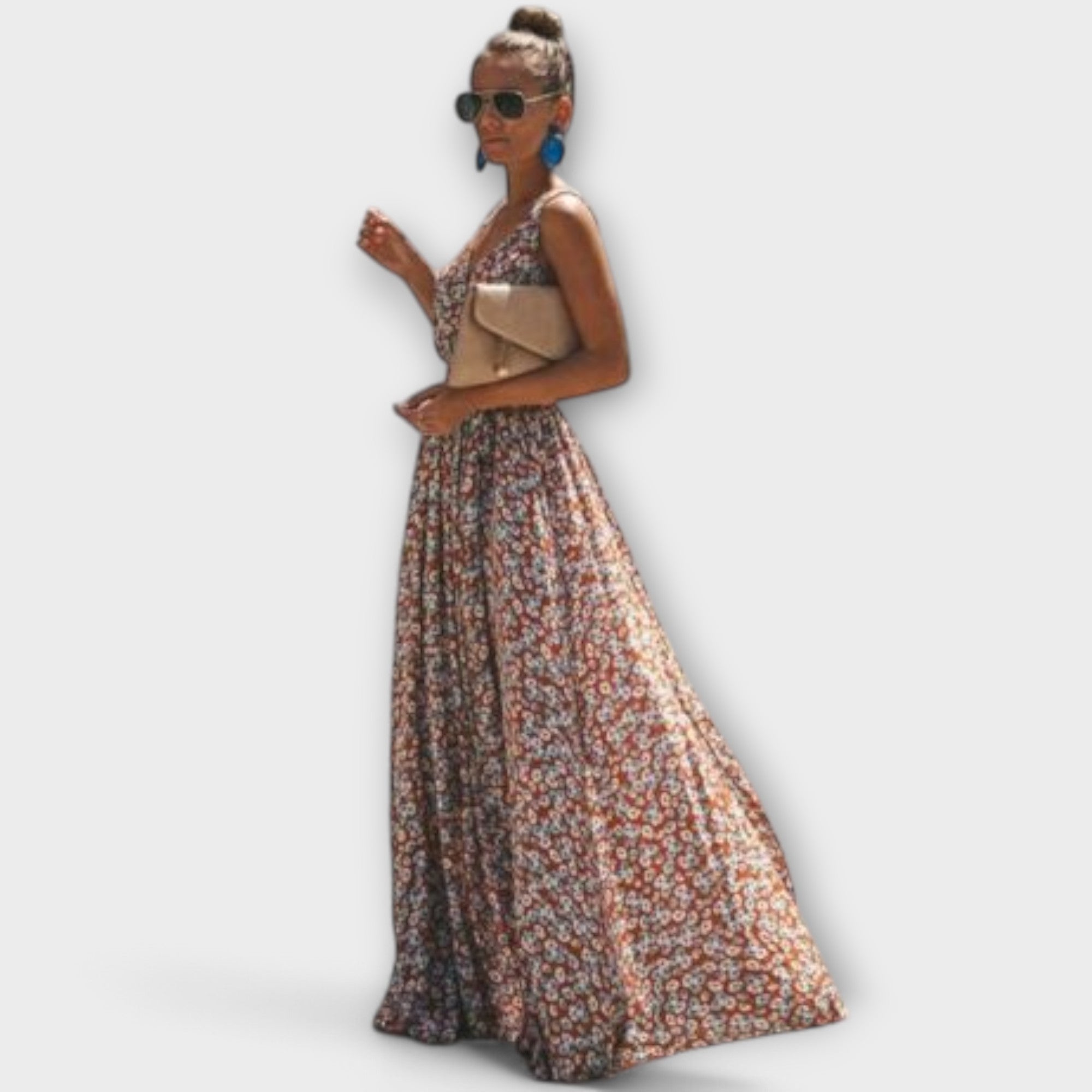 Serephina - Beiges Boho-Maxikleid mit Print