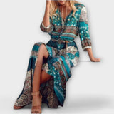 Cariba - Blaues Boho-Midikleid mit Muster