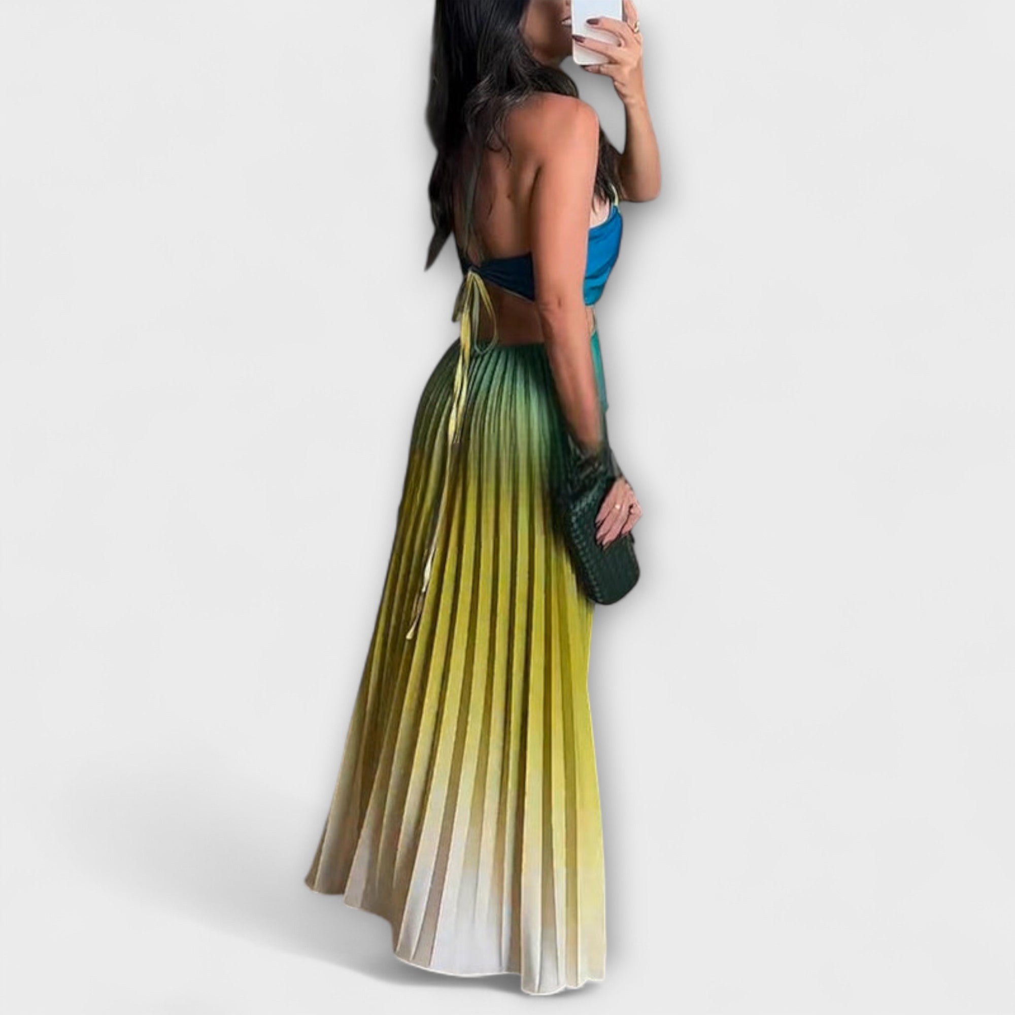 Haven - Gelb-grünes Falten-Maxikleid mit Farbverlauf