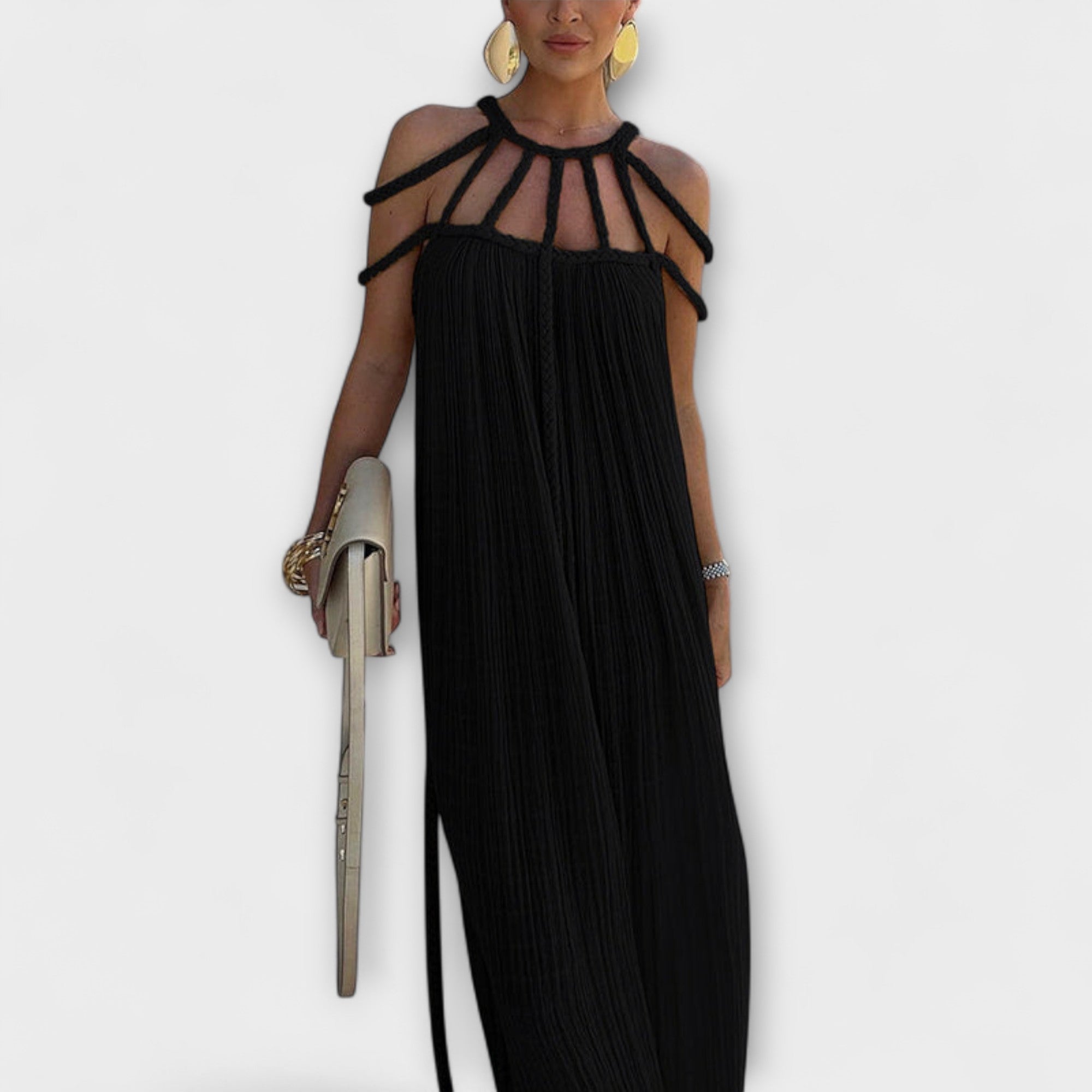 Briar - Beiges Maxikleid mit drapierten Zöpfen