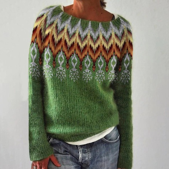 Katinka | Petrolfarbener Retro-Pullover mit Norweger-Muster