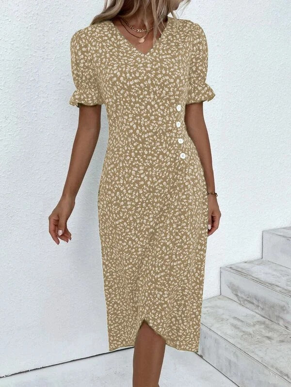 Rita - Graues Wickelkleid mit Tupfenmuster