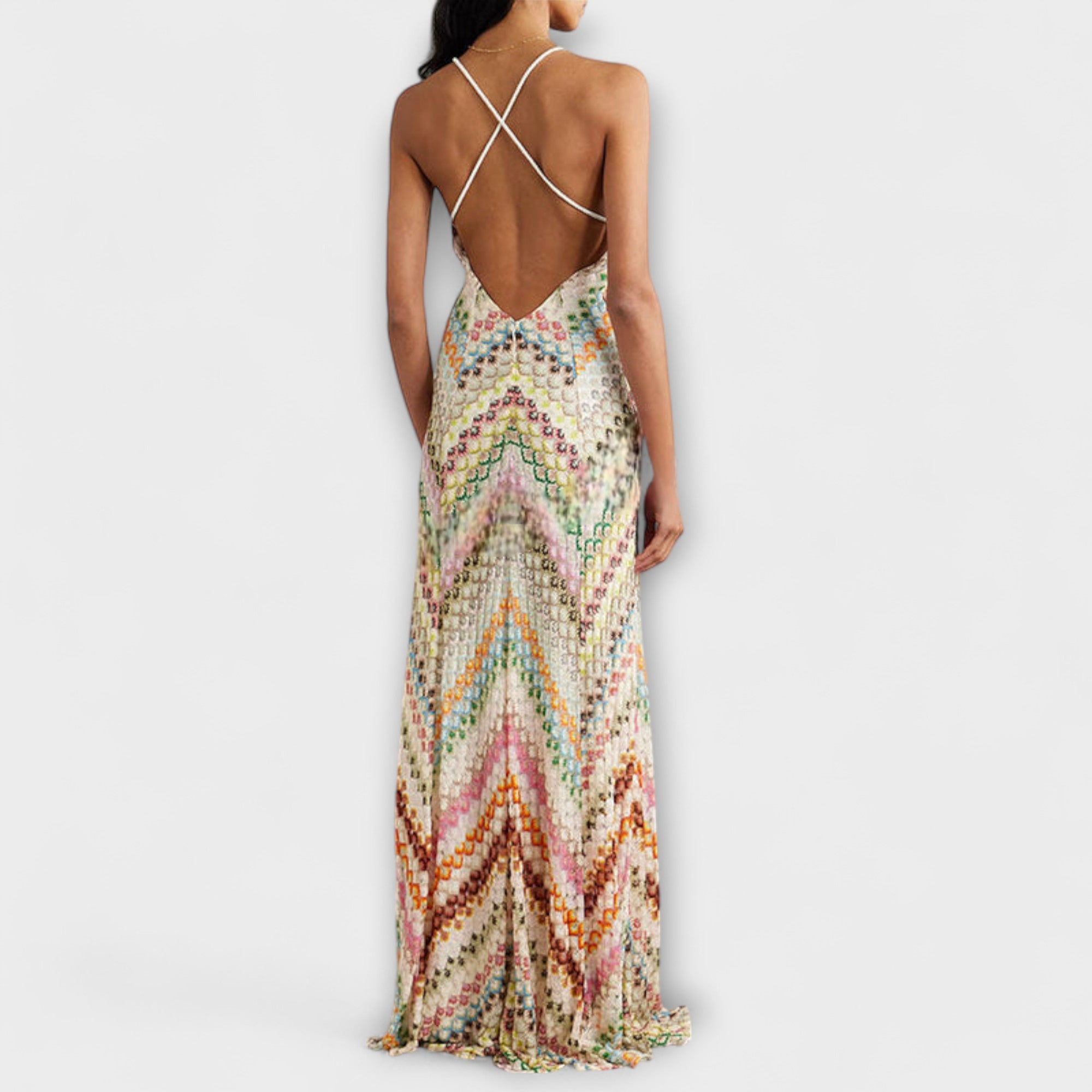 Remi - Maxikleid mit buntem Fischgrätenmuster