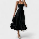 Lily - Lila festliches Satin-Midikleid mit Volants