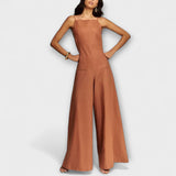Ylva - Brauner Halter-Jumpsuit