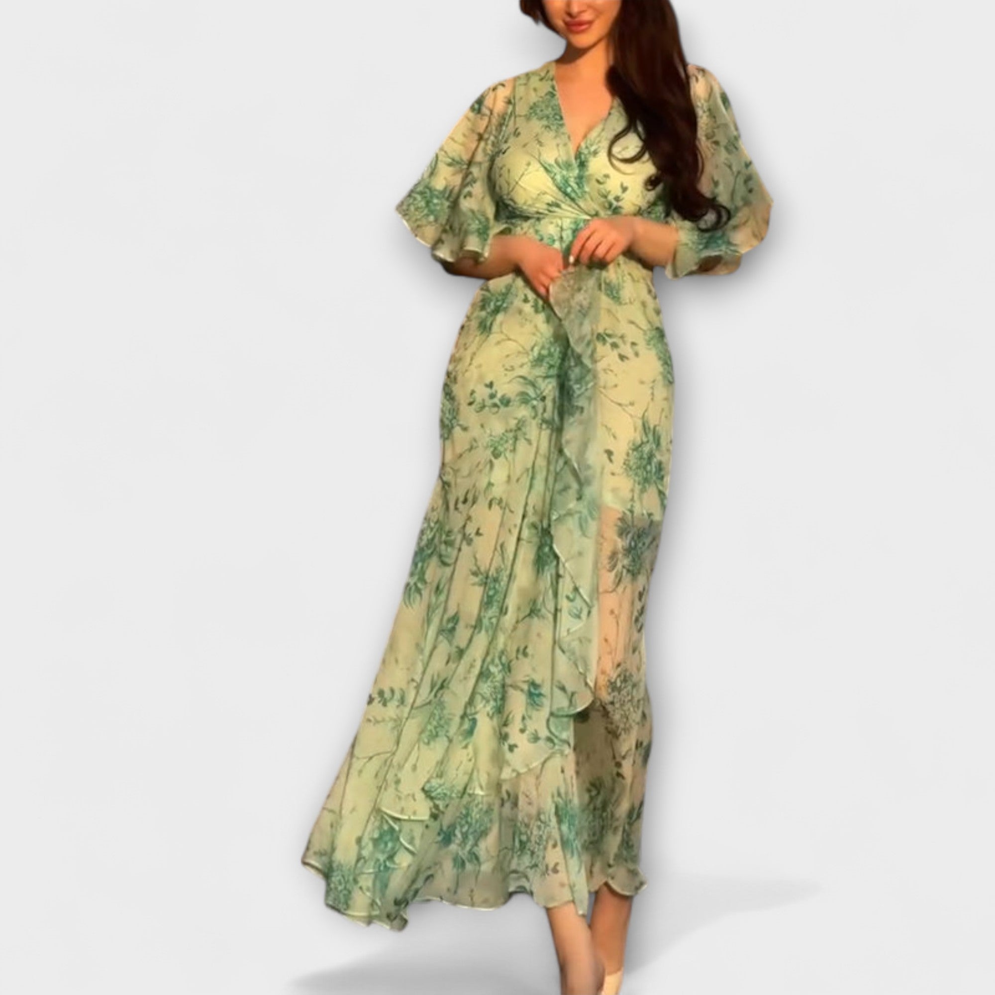 Lana - Grünes Maxikleid mit Blütenmuster