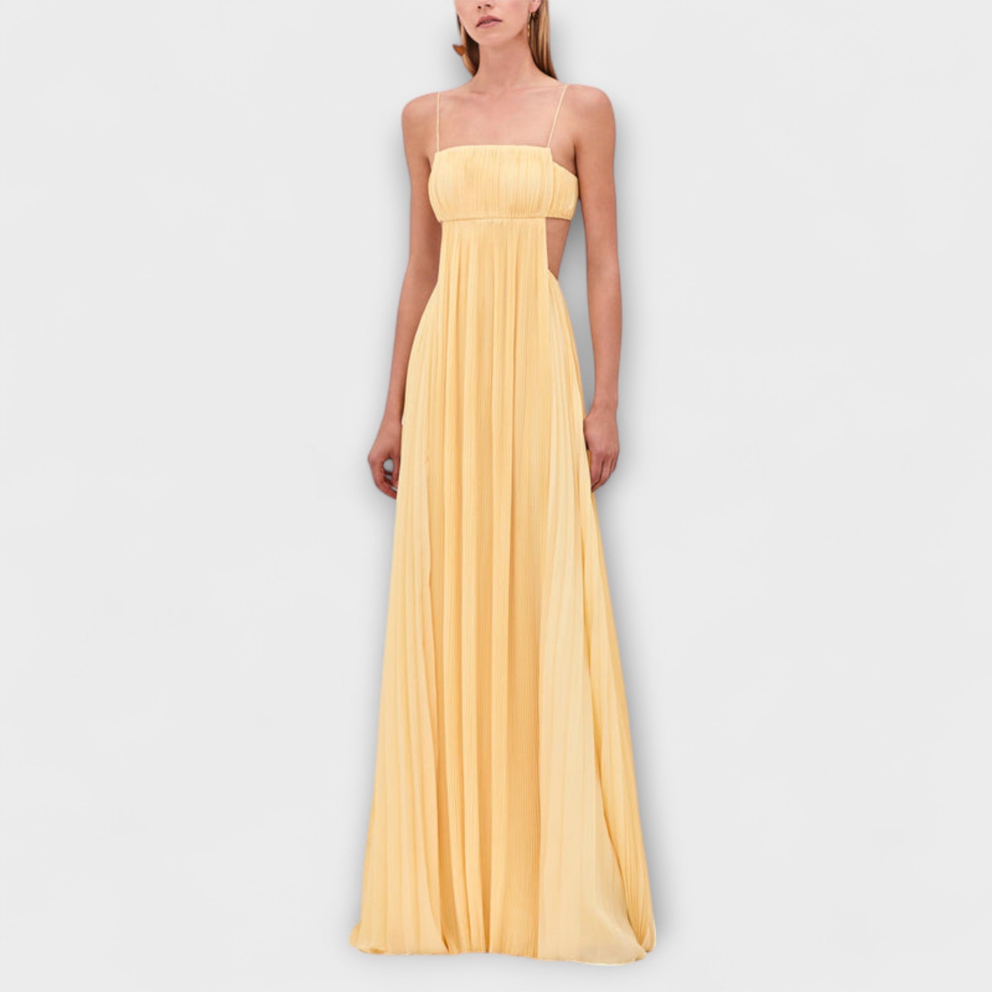 Mireille - Schwarzes plissiertes Maxikleid mit Cut-Out