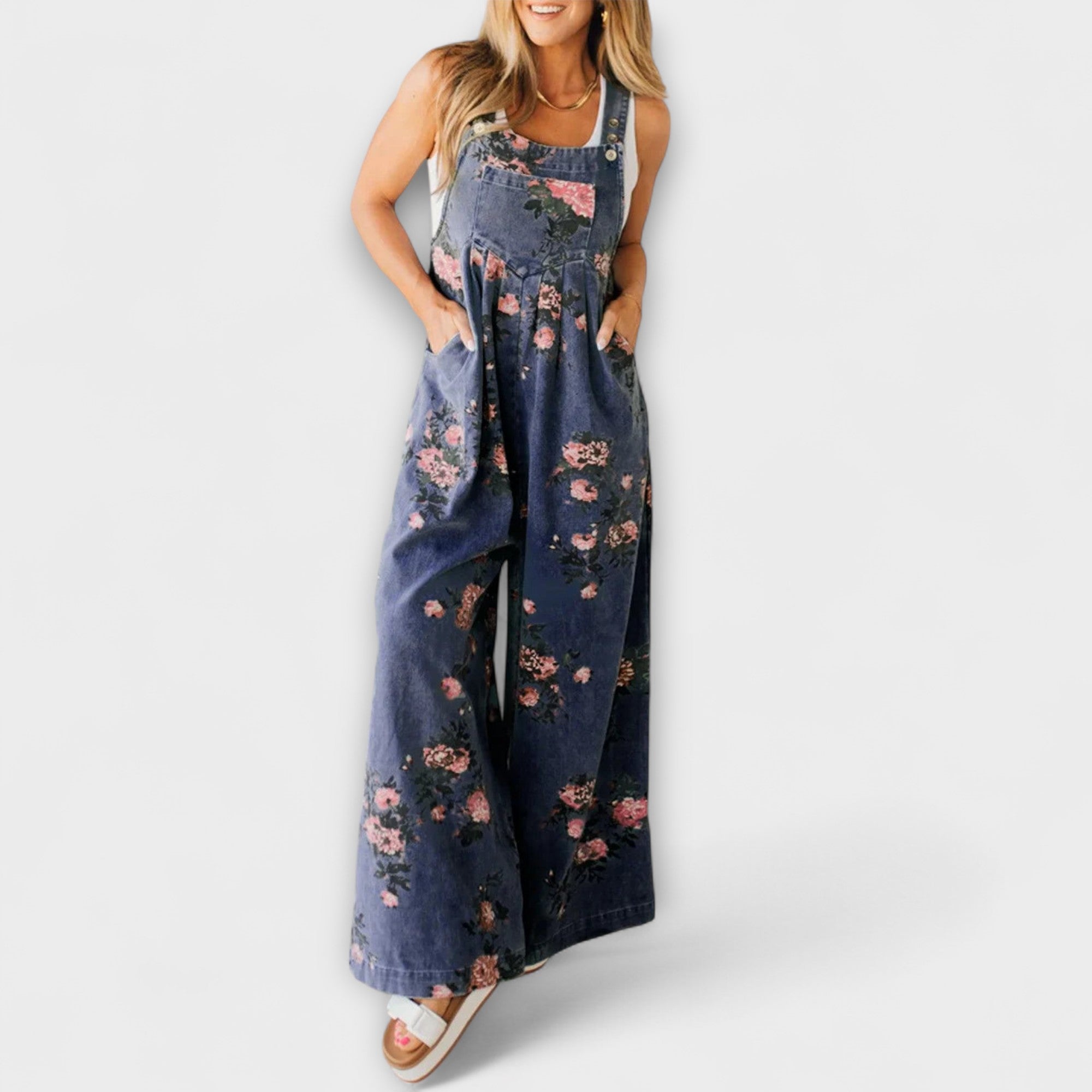 Edelgard - Blumen-Jeans-Latzhose