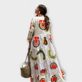 Diona - Weisses Maxikleid mit Blütenmuster