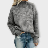 Harper - Schwarzer kuscheliger Pullover mit Zopfmuster