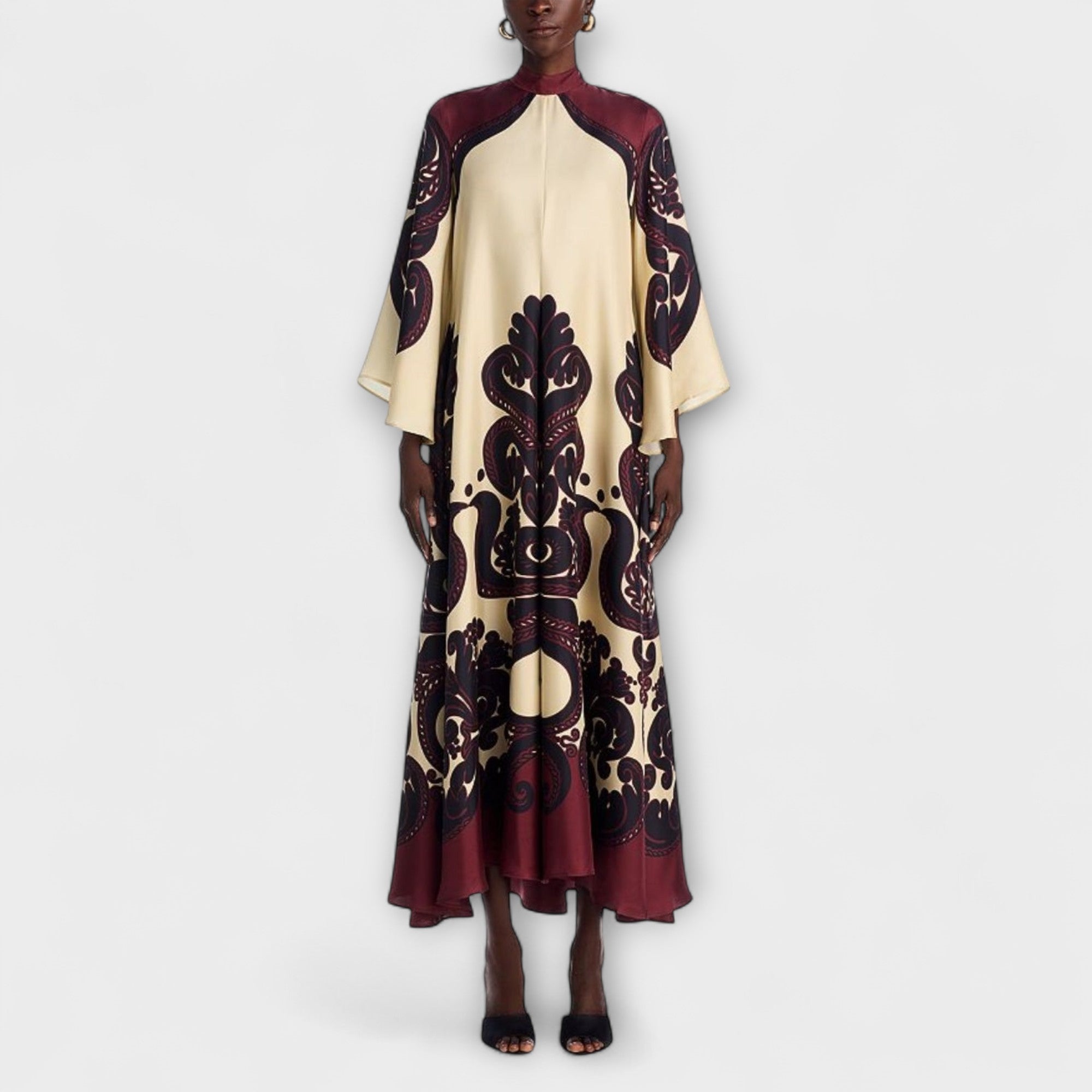 Lucy - Bordeaux-cremes Maxikleid mit Grenadilla-Print