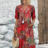 Lia - Rotes Midikleid mit Blütenmuster