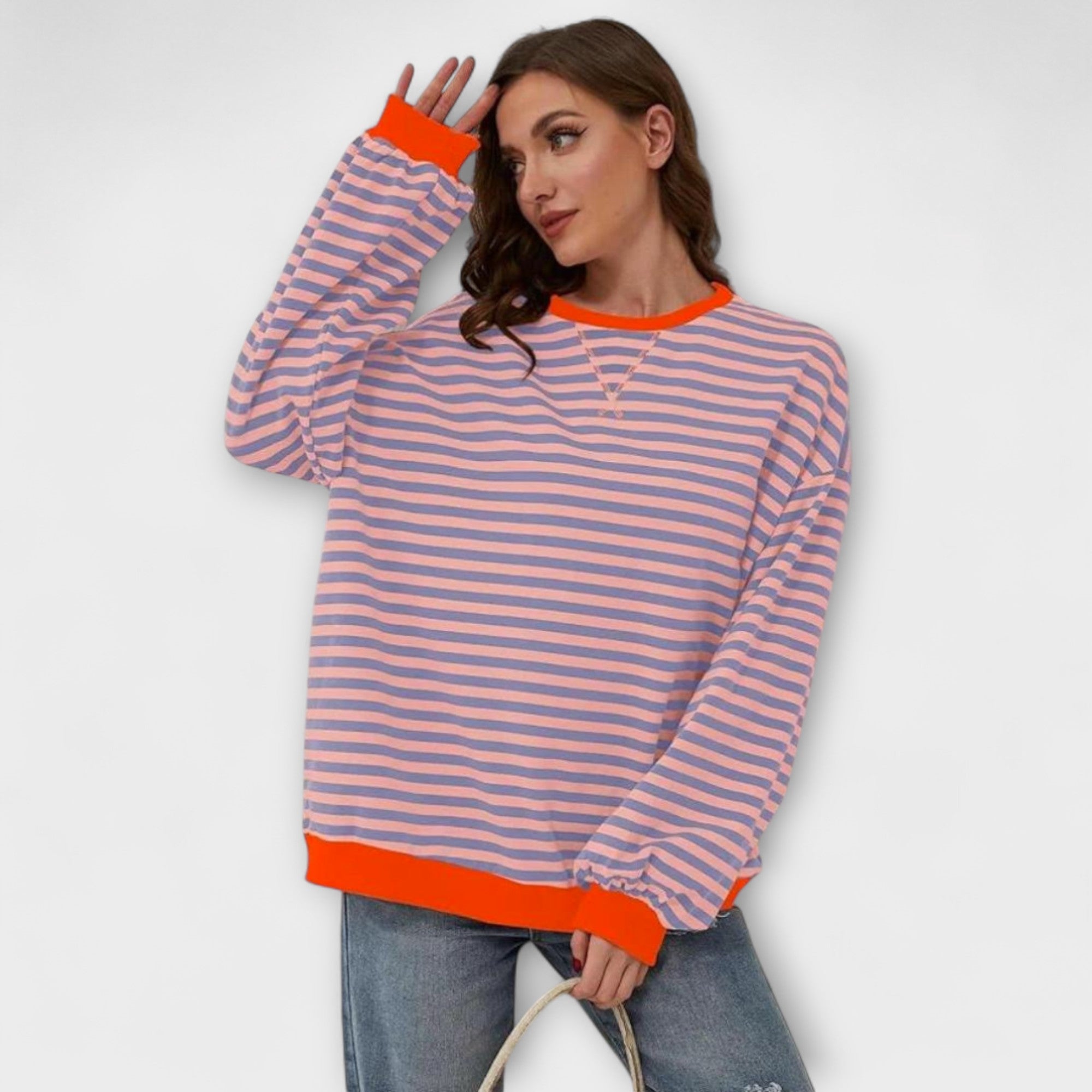 Mary - Lila gestreifter Oversize-Pullover