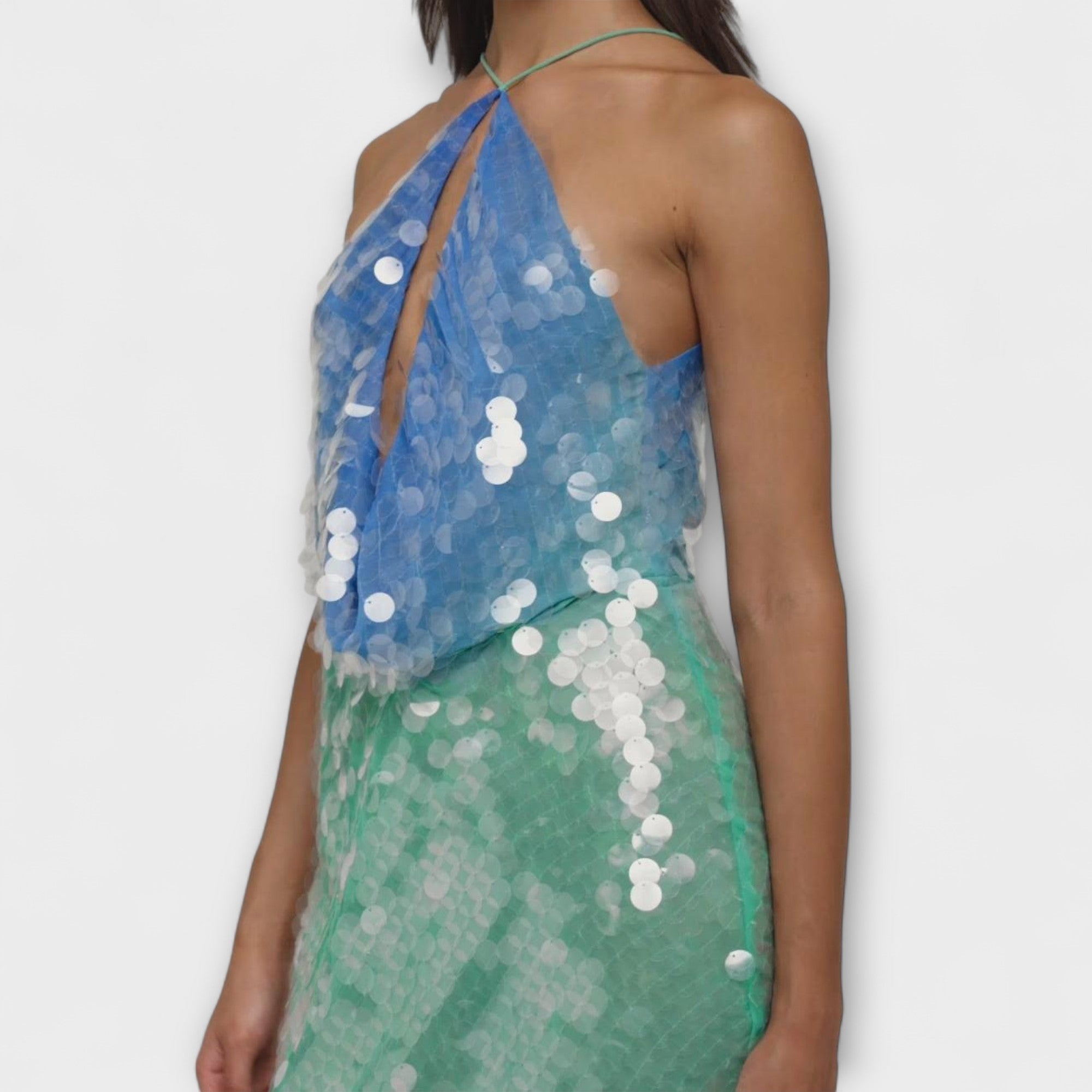 Megan - Mini-Kleid mit Pailletten in Blau und Grün
