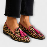 Liesbeth - Leoparden-Slipper mit Quasten