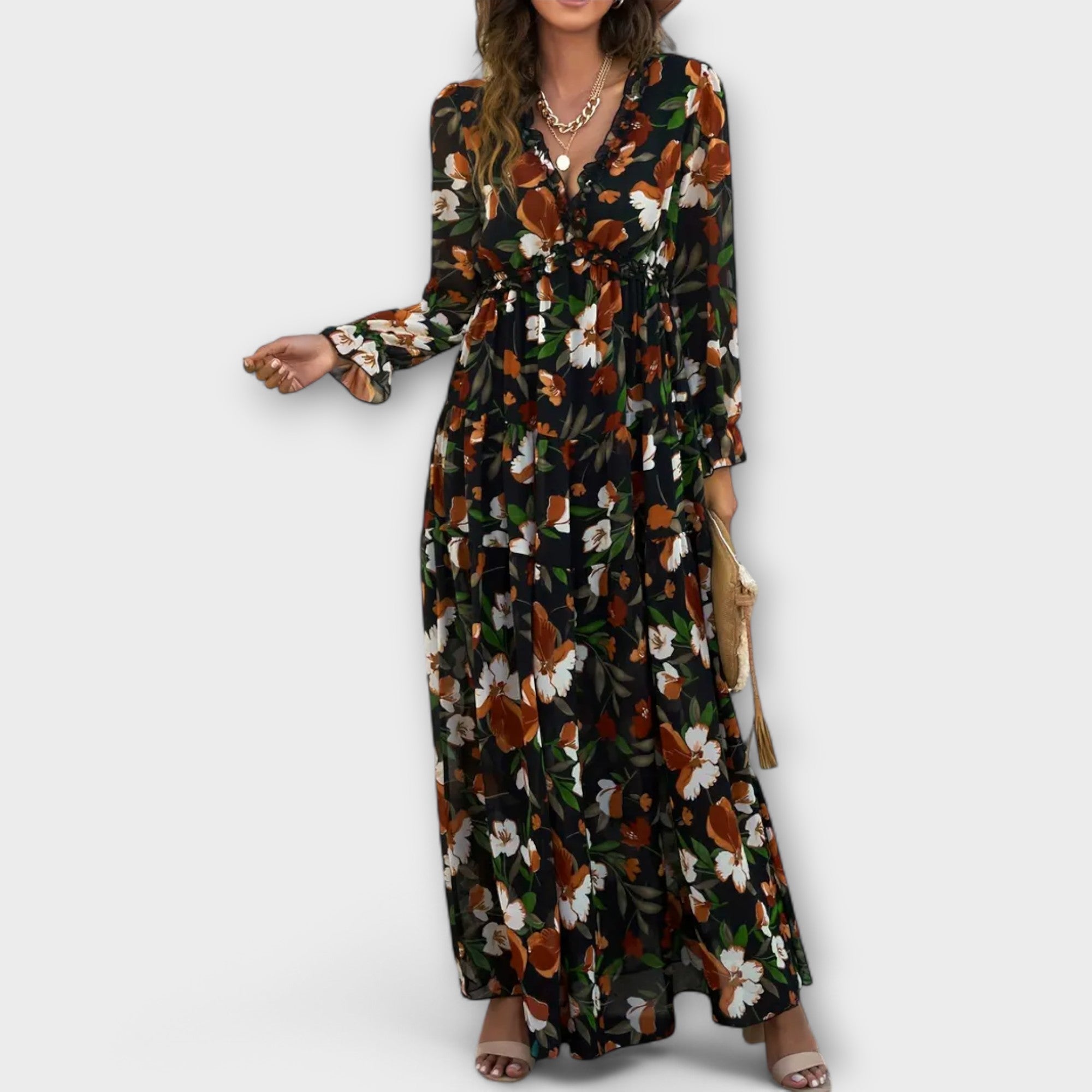Helen - Rosa Maxikleid mit Blütenmuster