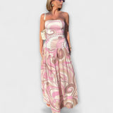 Tatum - Pastellfarbenes schulterfreies Maxikleid
