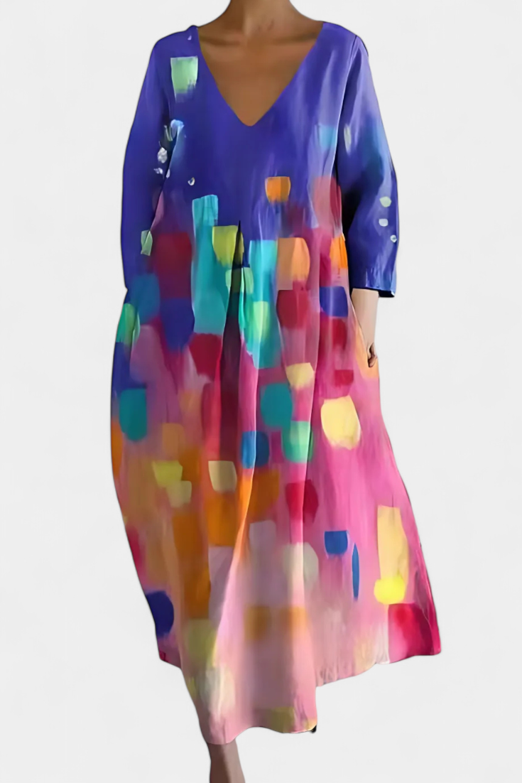 Ana - Buntes fliessendes Kleid mit Aquarellmuster