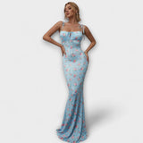 Thalia - Dunkelgrünes Maxikleid mit Blütenmuster
