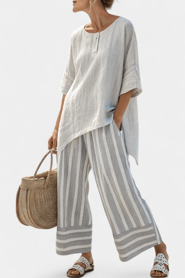 Clarisse - Asymmetrisches Blusen-Set mit Streifen