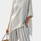 Clarisse - Asymmetrisches Blusen-Set mit Streifen