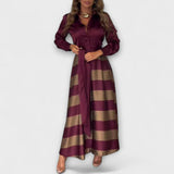 Hedda - Bordeaux-gestreiftes Hemdblusenkleid mit Gürtel