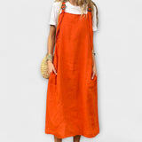 Salopette Mirta - Orange Leinen-Trägerkleid