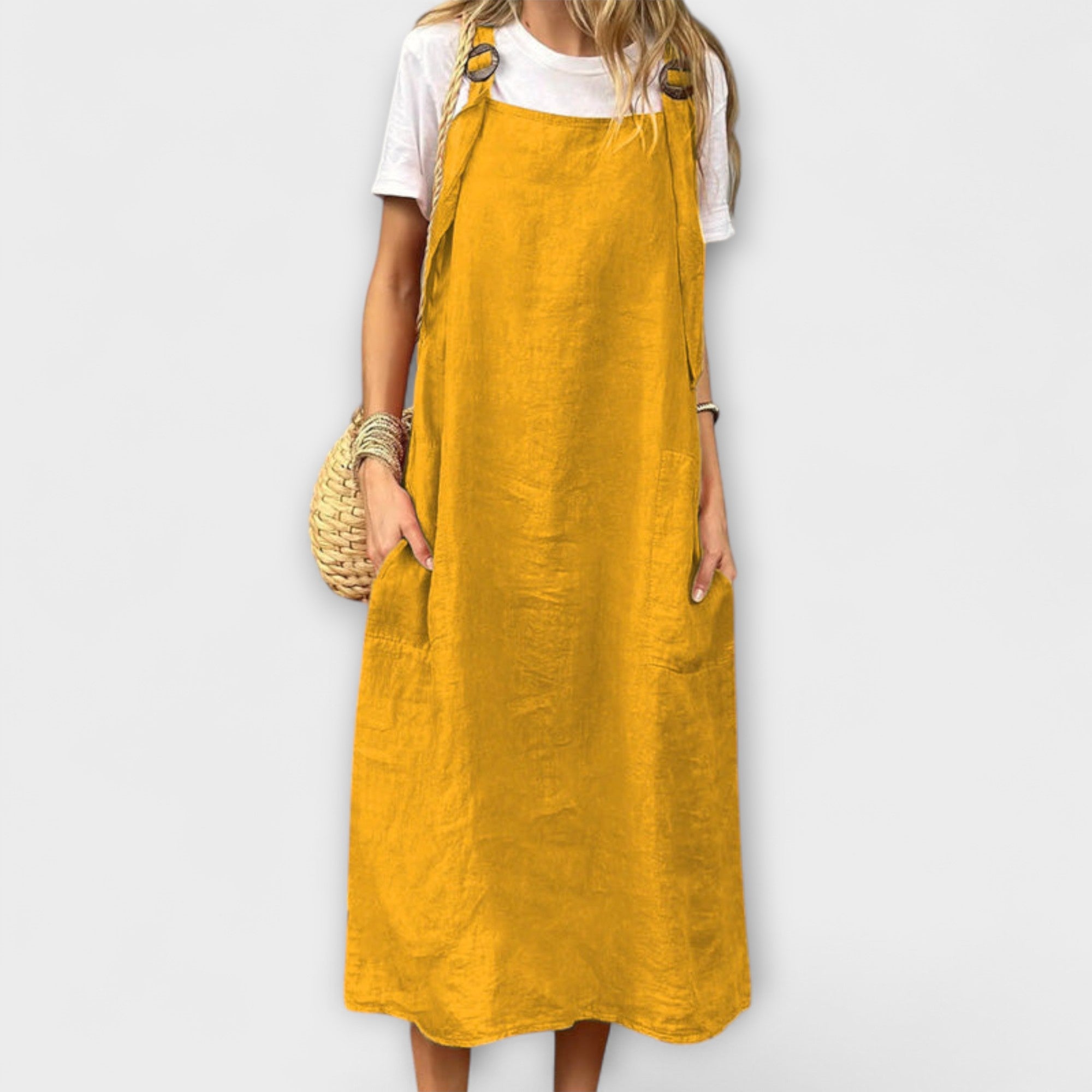 Salopette Mirta - Orange Leinen-Trägerkleid