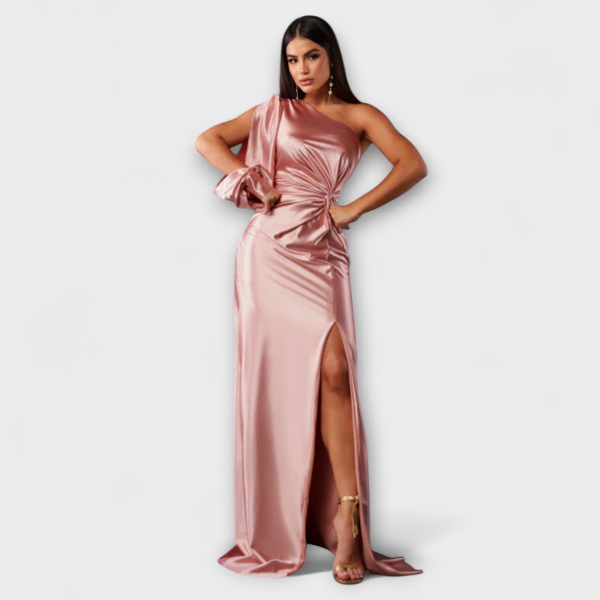 Elisa - Petrolfarbenes One-Shoulder-Kleid mit Raffung